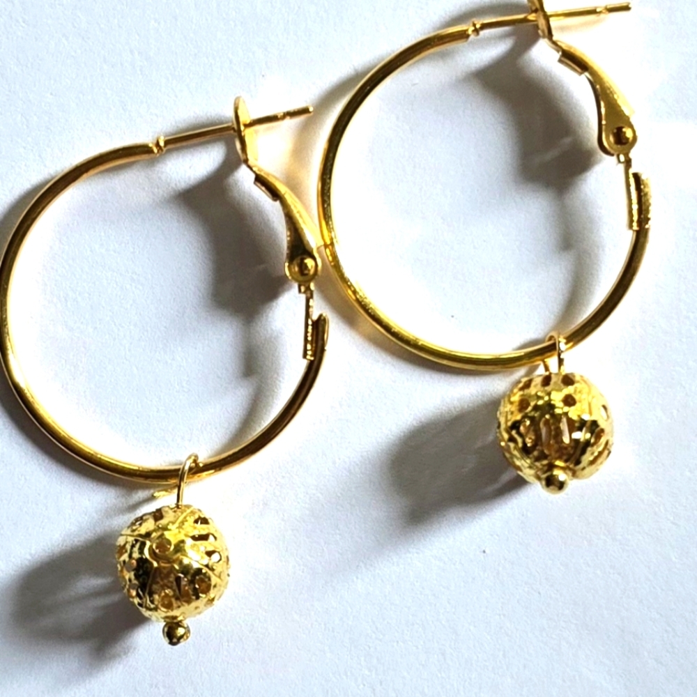 LEVERBACK 25MM HOOP EARRINGS REMOVEABLE DISCO BALL  CHARM FOR DIFFERENT LOOKS